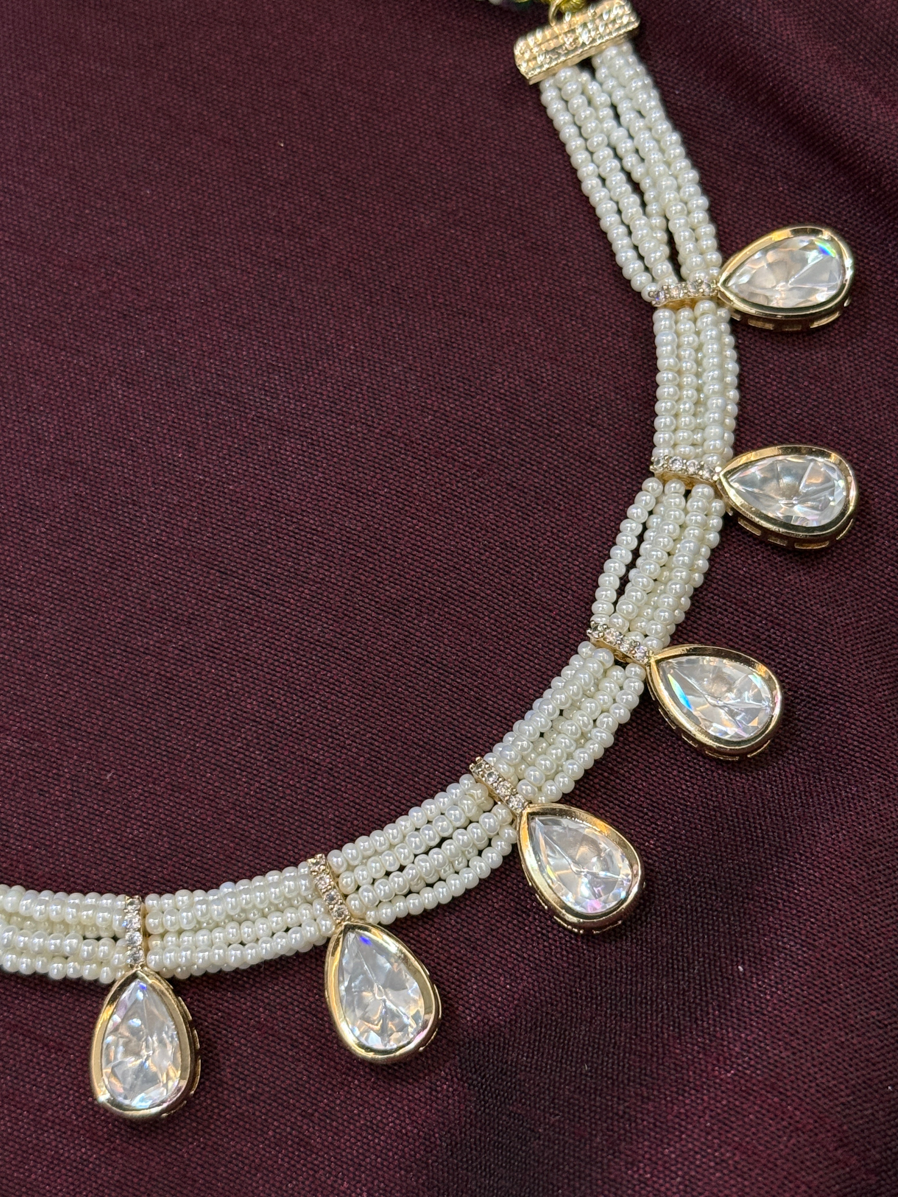 Pearl Droplets Real Polki Necklace Set